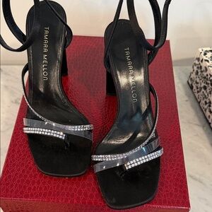 Tamara Mellon Black Heels with Silver Accents